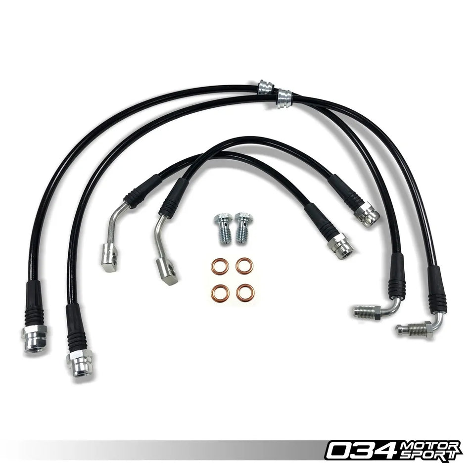 034Motorsport - Stainless Steel Braided Brake Line Kit, 8S/8V.5 Audi TT RS & RS3 - TTRS Mk3