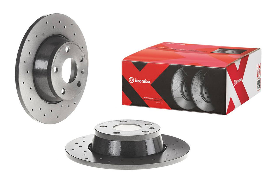 Brembo - Premium UV Coated Rear Xtra Cross Drilled Brake Rotor - TT Mk2