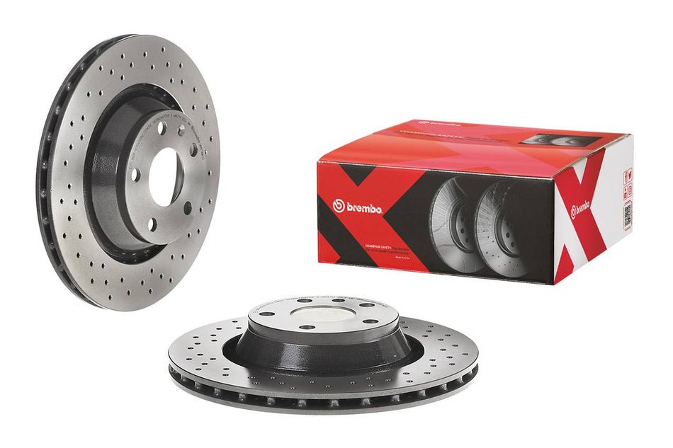 Brembo - Premium UV Coated Rear Xtra Cross Drilled Brake Rotor - TT 3.2 / TTS / TTRS Mk2