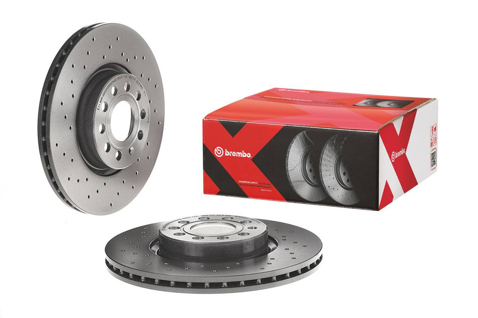 Brembo - Premium UV Coated Front Xtra Cross Drilled Brake Rotor - TT Mk2 / TT Mk3