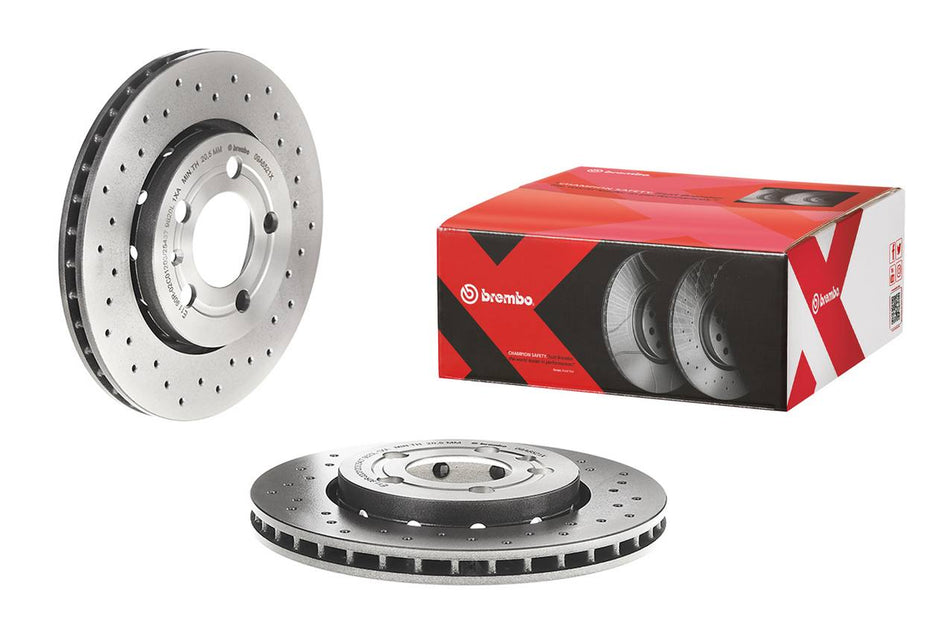 Brembo - Premium UV Coated Rear Xtra Cross Drilled Brake Rotor - TT 225 / TT 3.2 Mk1