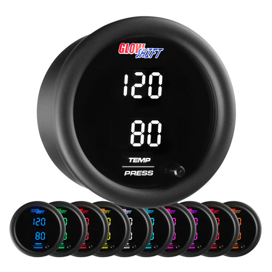 GlowShift - 10 Color Digital Dual Temperature & Pressure Gauge