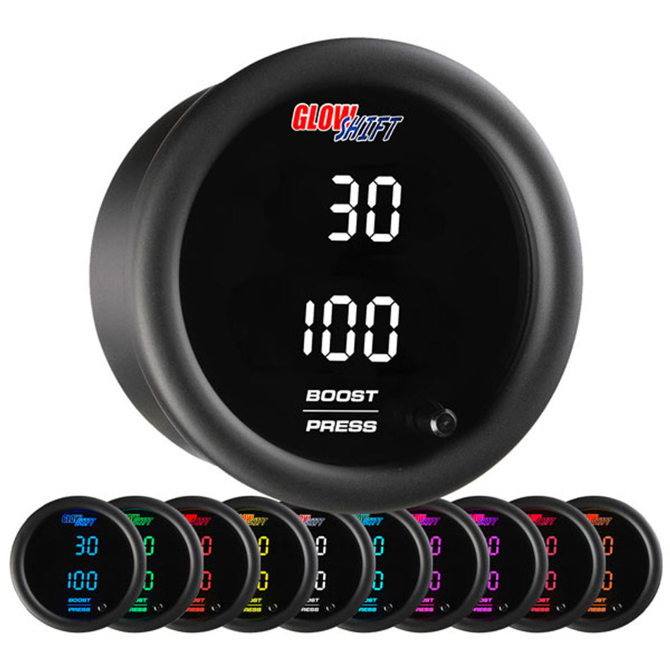 GlowShift - 10 Color Digital Dual Boost/Vacuum & Pressure Gauge