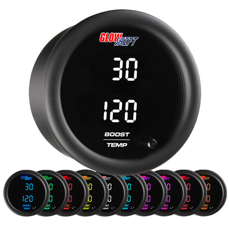 GlowShift - 10 Color Digital Dual Boost/Vacuum & Temperature Gauge