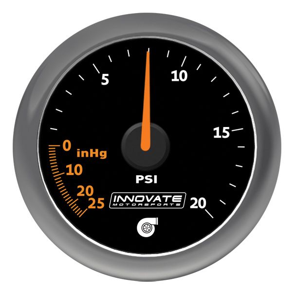 Innovate Motorsports - MTX-A: Analog 20 PSI Vacuum/Boost Gauge, Black Faceplate