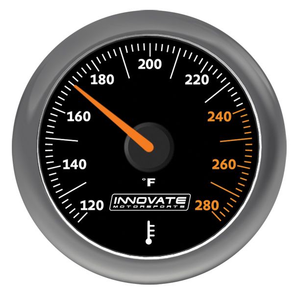 Innovate Motorsports - MTX-A: Analog Water/Oil Temperature Gauge, 120 - 280 °F, Black Faceplate