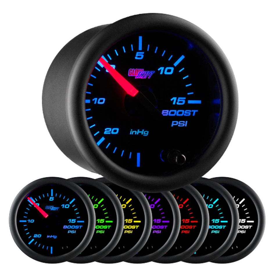 GlowShift - Black 7 Color 15 PSI Boost/Vacuum Gauge