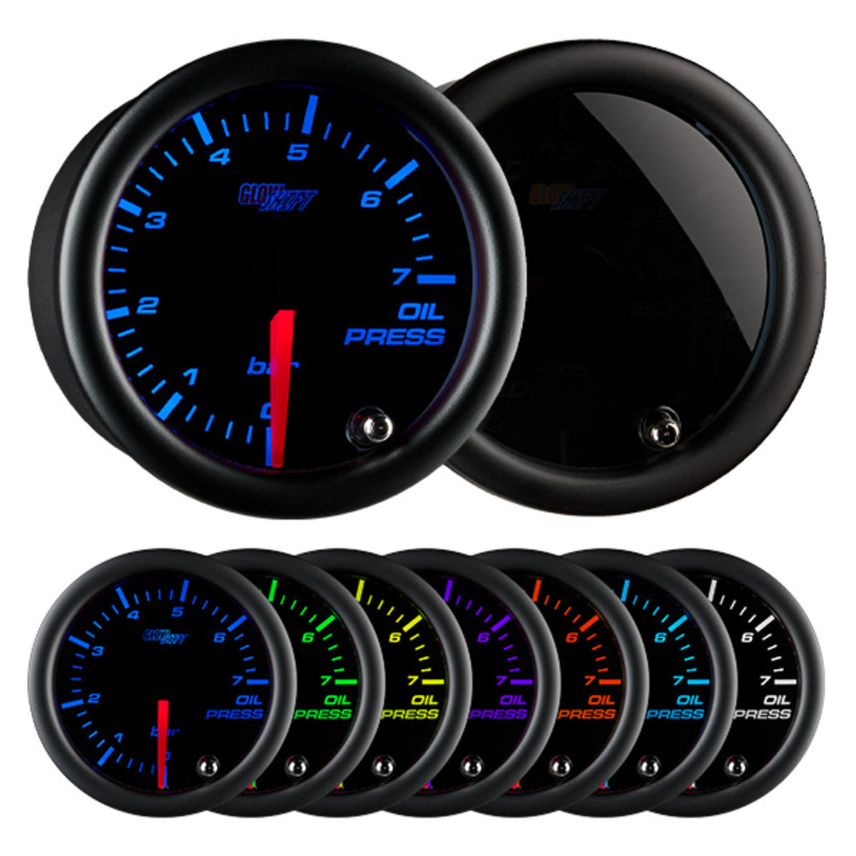 Oil Color Gage Example GlowShift - Tinted 7 Color BAR Oil Pressure Gauge – TT Stuff