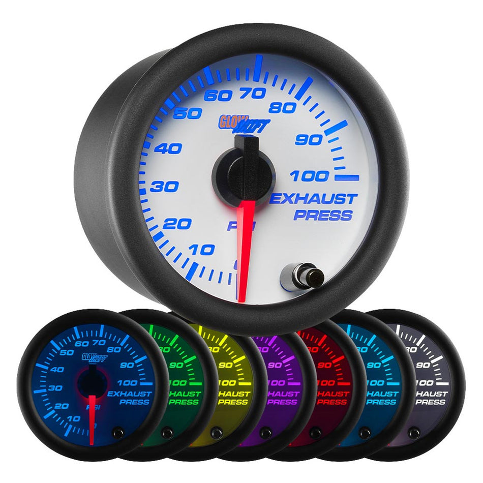 GlowShift - White 7 Color 100 PSI Exhaust Pressure Gauge