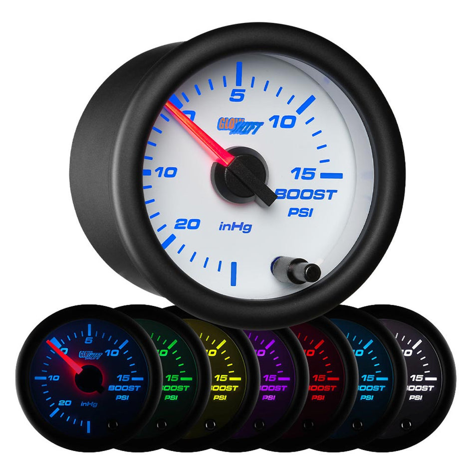 GlowShift - White 7 Color 15 PSI Boost/Vacuum Gauge