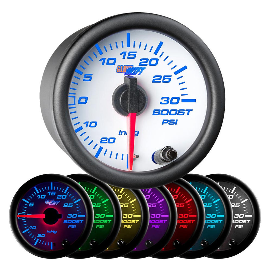 GlowShift - White 7 Color 30 PSI Boost/Vacuum Gauge