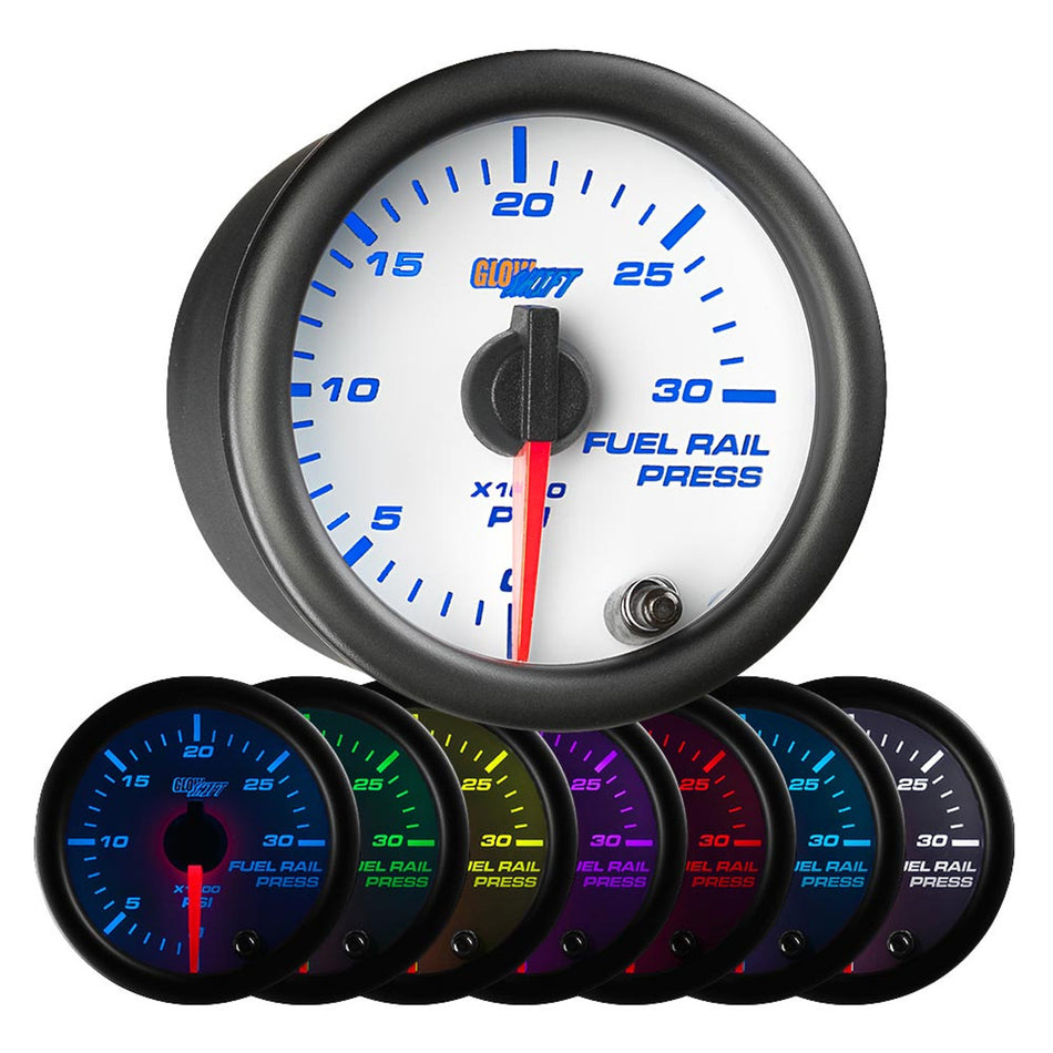 GlowShift - White 7 Color 30,000 PSI Fuel Rail Pressure Gauge