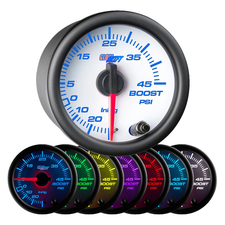 GlowShift - White 7 Color 45 PSI Boost / Vacuum Gauge