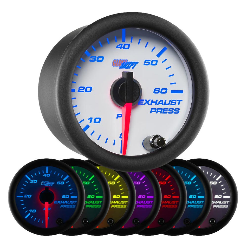 GlowShift - White 7 Color 60 PSI Exhaust Pressure Gauge