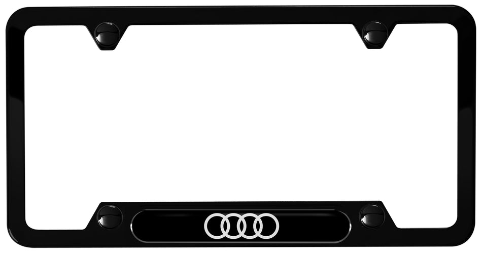 Genuine Audi - Audi Rings License Plate Frame - Black Powder Coated Stainless Steel