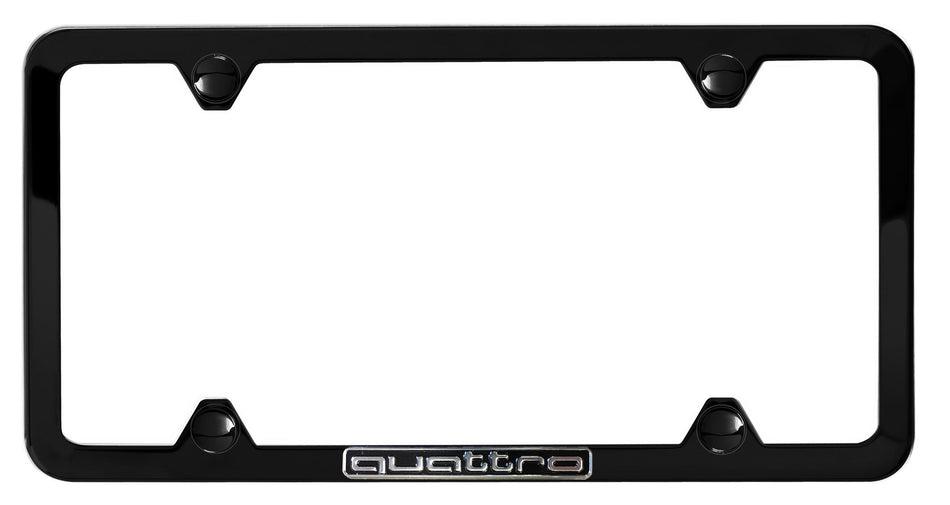 Genuine Audi - License Plate Frame with quattro Logo - Black Powder Coated