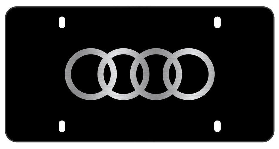 Genuine Audi - Laser-etched Audi Rings Vanity Plate - Black Powder Coated Stainless